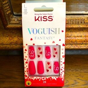 New Kiss Voguish glue on nails. Long. Cute pink, pink w/love & clear w/hearts.
